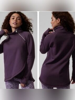 Athleta Deep Purple Asymmetrical Half-Zip Turtleneck Sweater